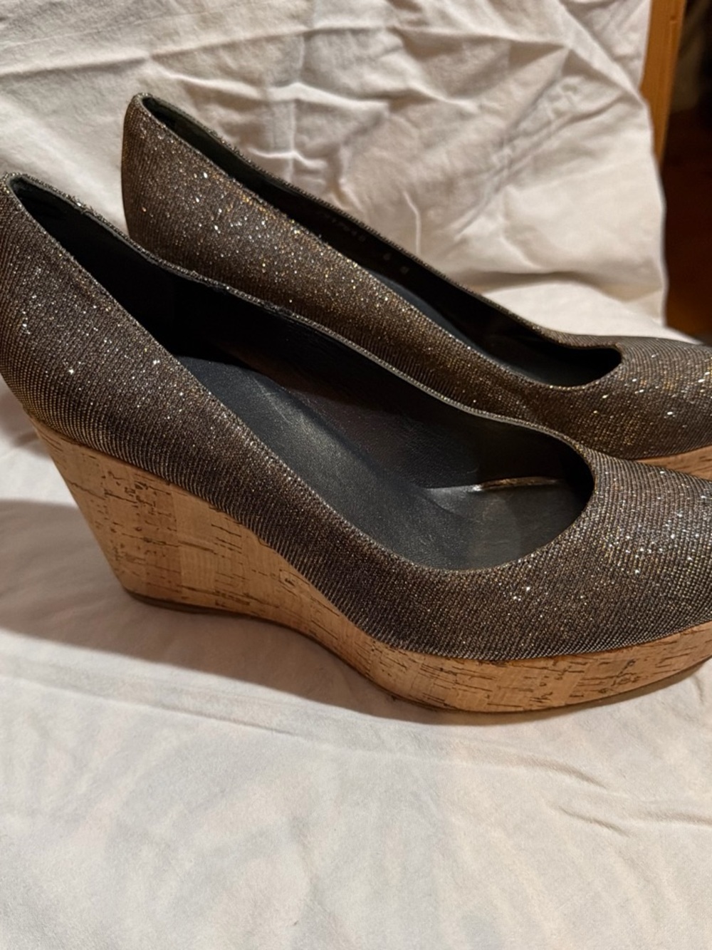 Stuart Weitzman Glitter Cork Wedge Pumps